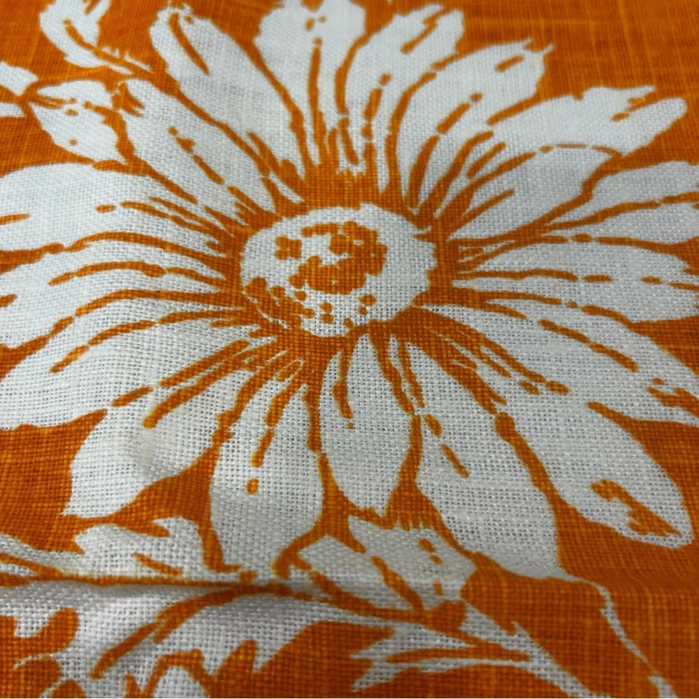 Parisian Prints Pure Linen oval tablecloth vintage daisies USA orange white new